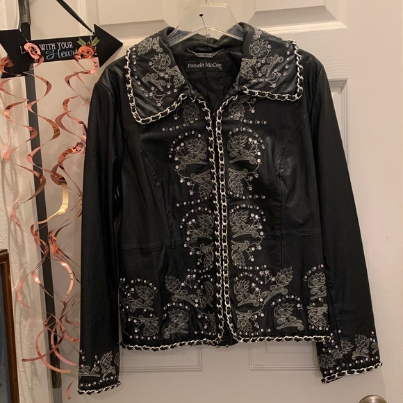 Pamela McCoy 100% Genuine Leather Floral Embroidered Jacket 🤍 - Picture 1 of 16